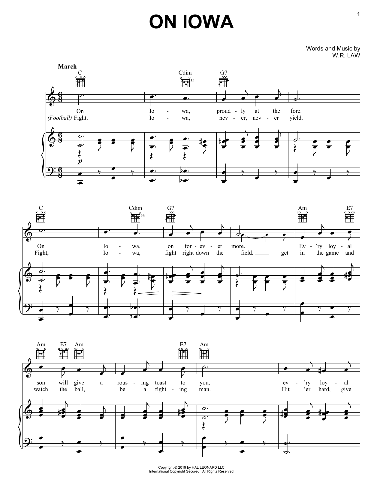 W.R. Law On Iowa sheet music notes and chords. Download Printable PDF.