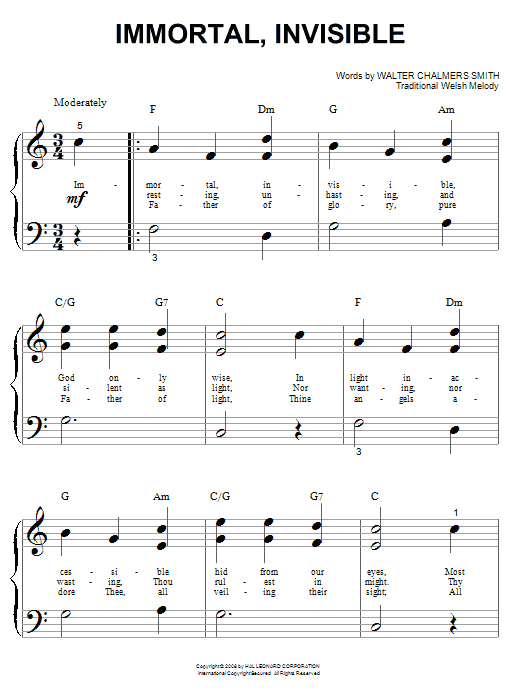 Learn to play Walter C. Smith Immortal, Invisible sheet music for Piano Solo in minutes. Walter C. Smith Immortal, Invisible sheet music notes and chords. Download Printable PDF.