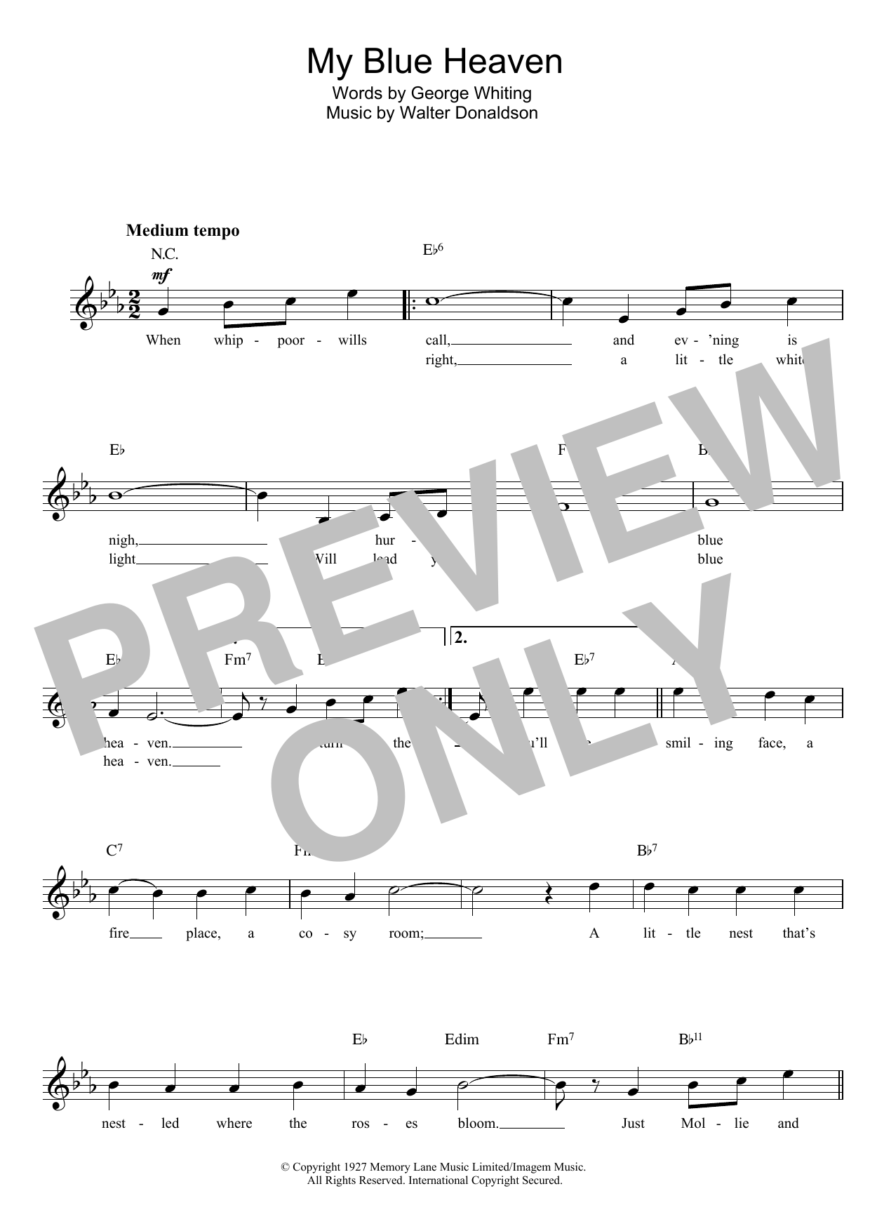 Walter Donaldson My Blue Heaven sheet music notes and chords. Download Printable PDF.