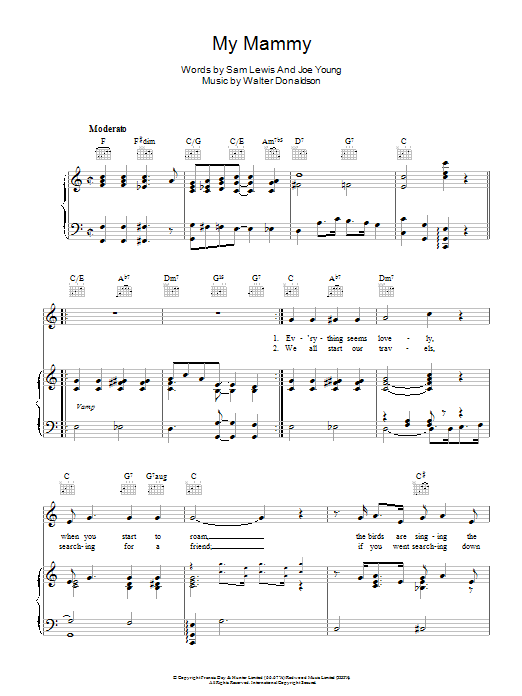 Walter Donaldson My Mammy sheet music notes and chords. Download Printable PDF.