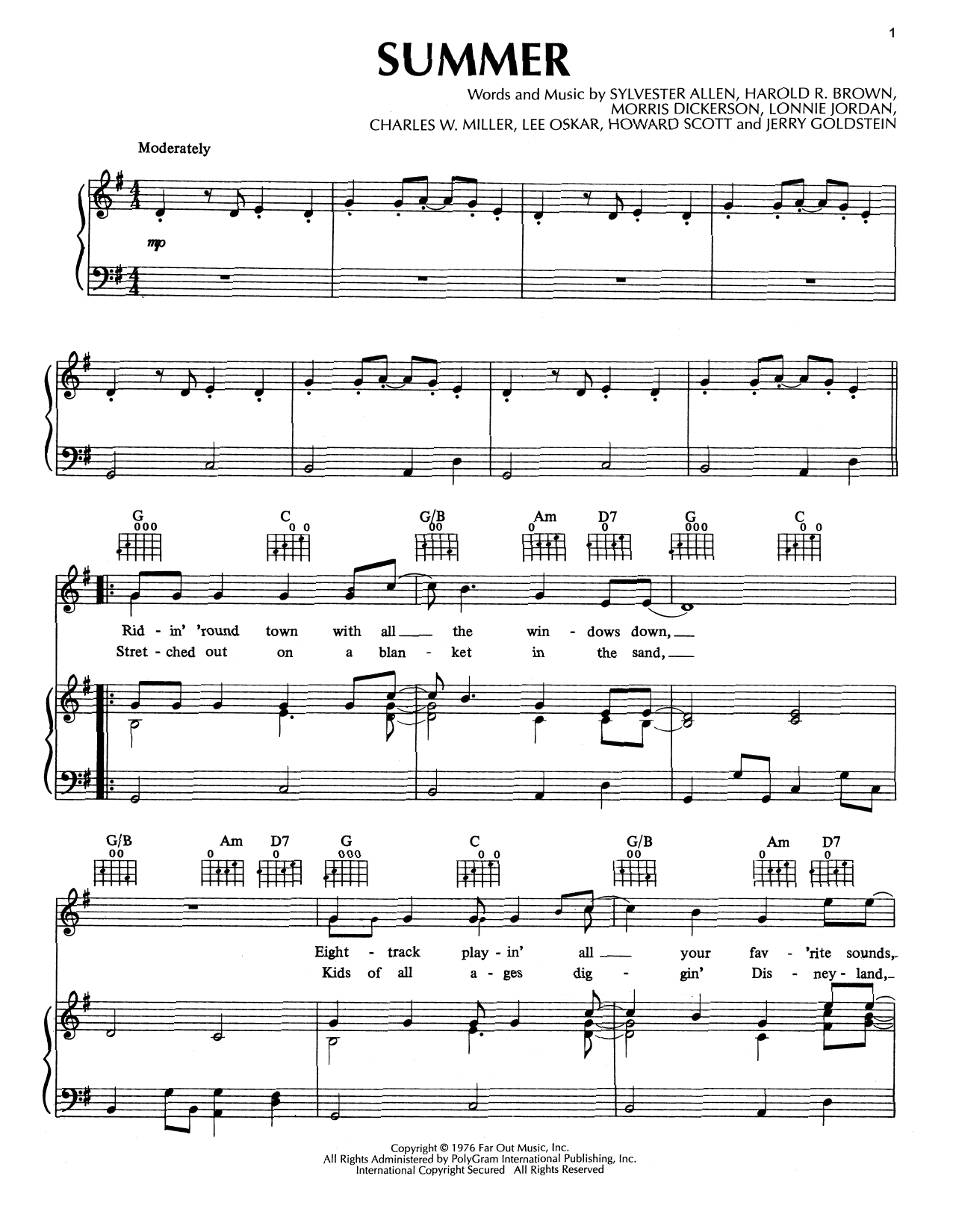 War Summer sheet music notes and chords. Download Printable PDF.