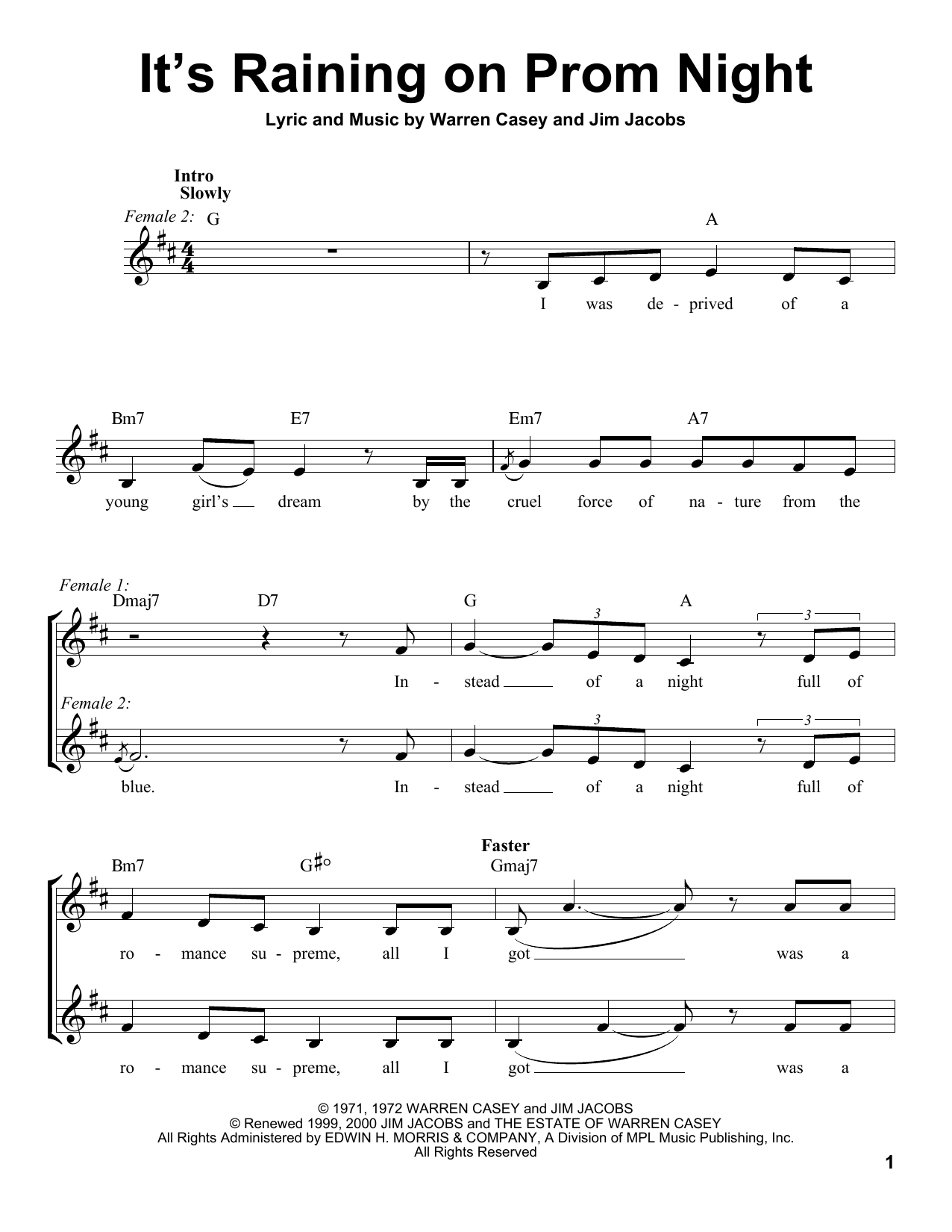 Learn to play Warren Casey It's Raining On Prom Night sheet music for Pro Vocal in minutes. Price: 6.9900$ Warren Casey It's Raining On Prom Night sheet music notes and chords arranged for Pro Vocal