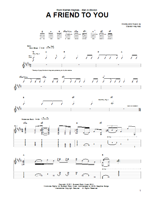 Learn to play Warren Haynes A Friend To You sheet music for Guitar Tab in minutes. Price: 7.8900$ Warren Haynes A Friend To You sheet music notes and chords arranged for Guitar Tab