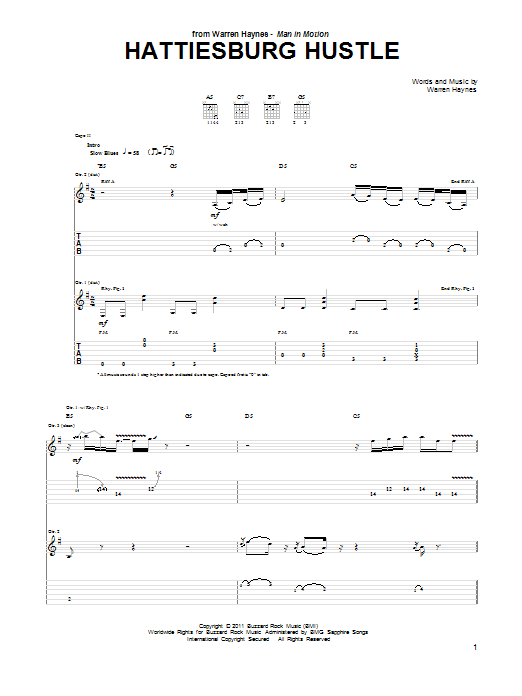 Warren Haynes Hattiesburg Hustle sheet music notes and chords. Download Printable PDF.