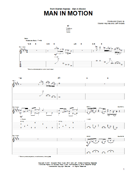 Warren Haynes Man In Motion sheet music notes and chords. Download Printable PDF.