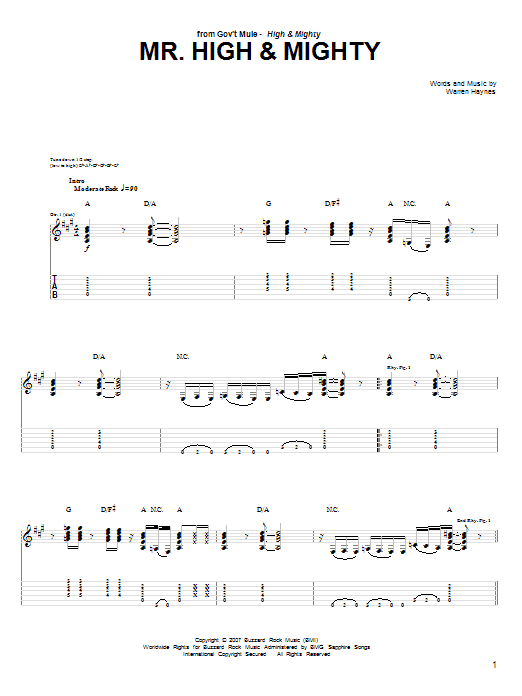 Warren Haynes Mr. High & Mighty sheet music notes and chords. Download Printable PDF.