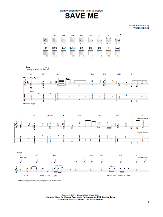 Warren Haynes Save Me sheet music notes and chords. Download Printable PDF.