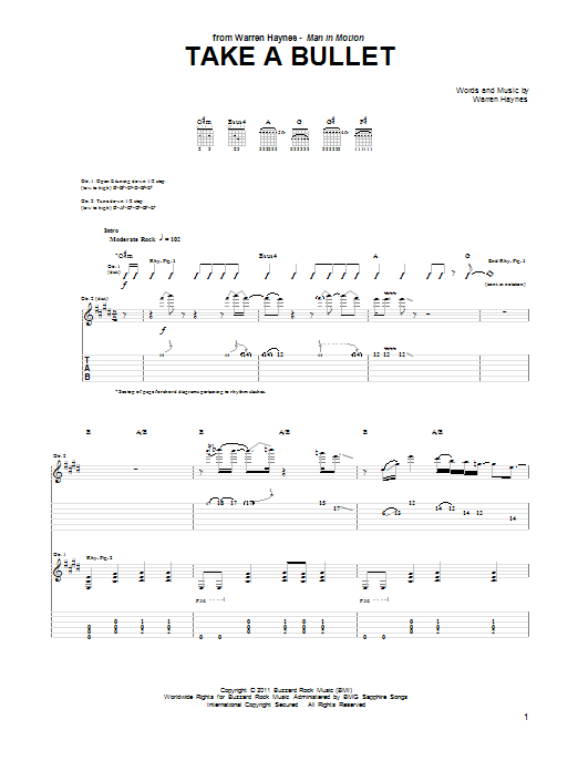 Warren Haynes Take A Bullet sheet music notes and chords. Download Printable PDF.