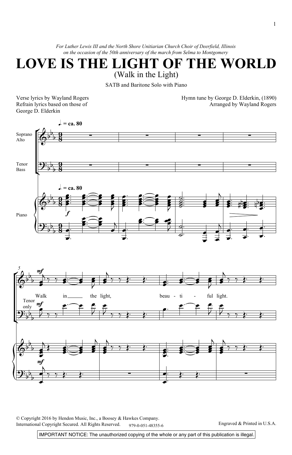 Learn to play Wayland Rogers Love Is The Light Of The World sheet music for SATB Choir in minutes. Price: 3.9900$ Wayland Rogers Love Is The Light Of The World sheet music notes and chords arranged for SATB Choir