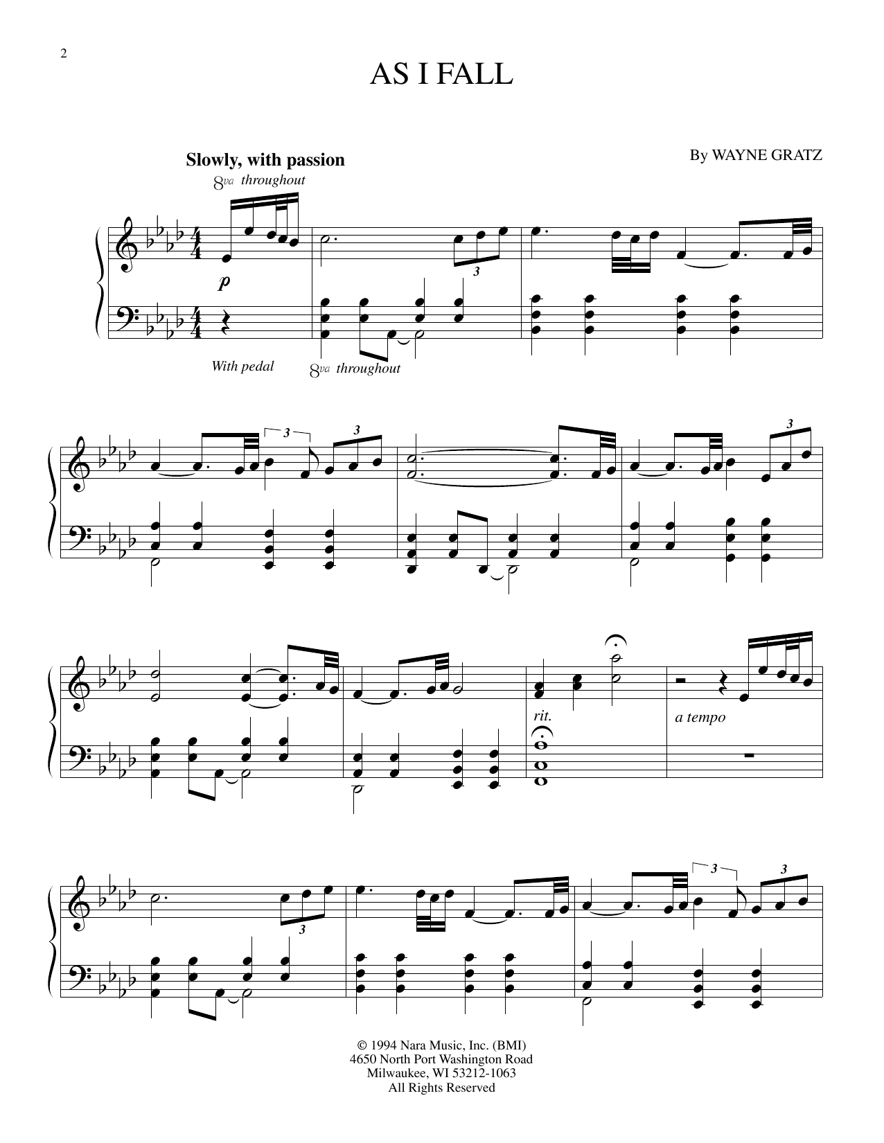 Wayne Gratz As I Fall sheet music notes and chords. Download Printable PDF.