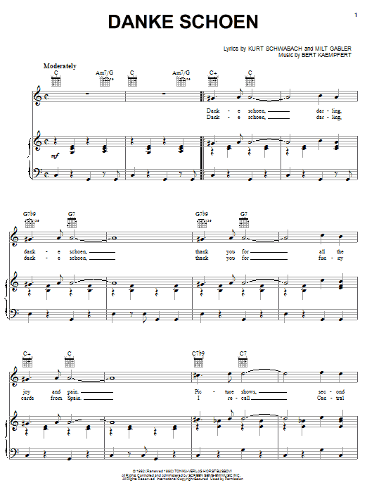 Wayne Newton Danke Schoen sheet music notes and chords. Download Printable PDF.