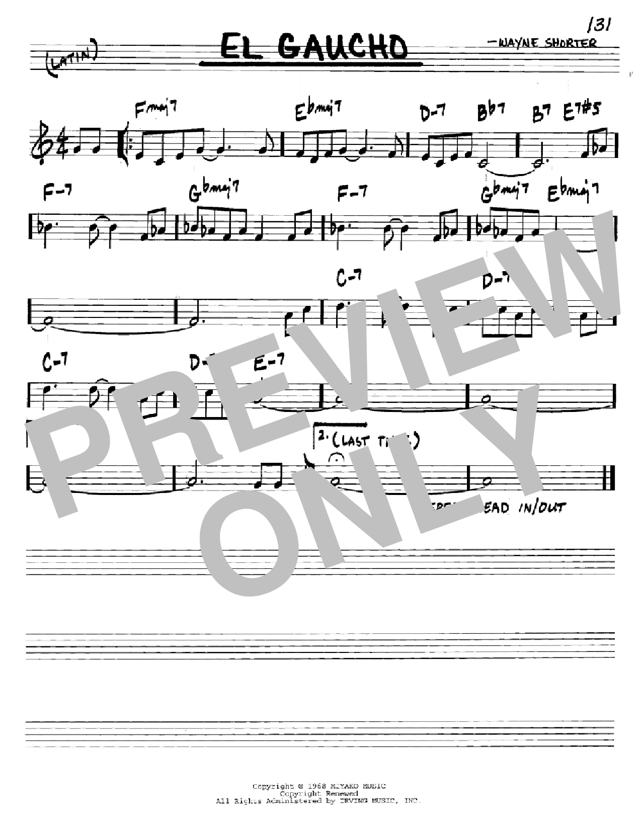 Wayne Shorter El Gaucho sheet music notes and chords. Download Printable PDF.