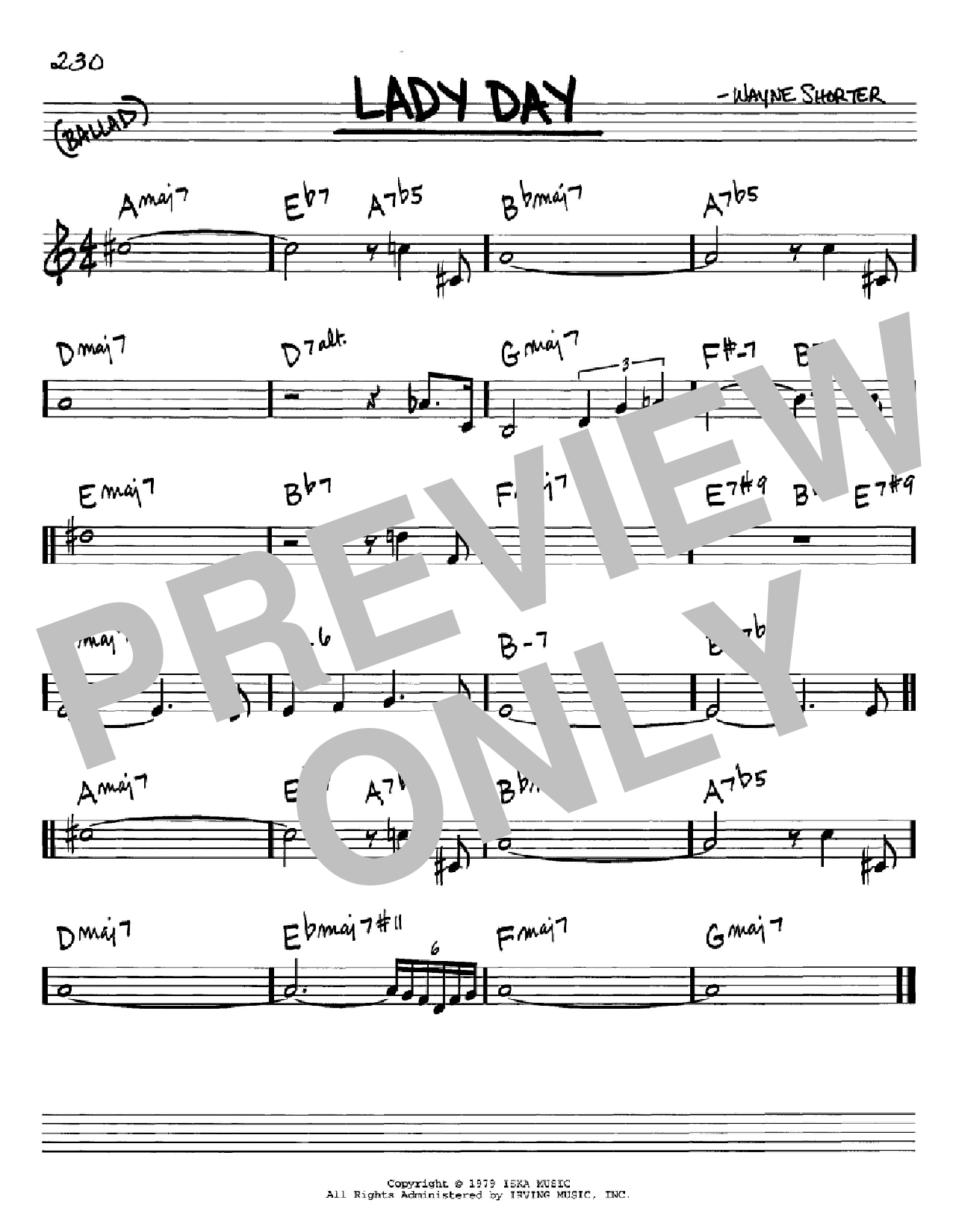 Wayne Shorter Lady Day sheet music notes and chords. Download Printable PDF.