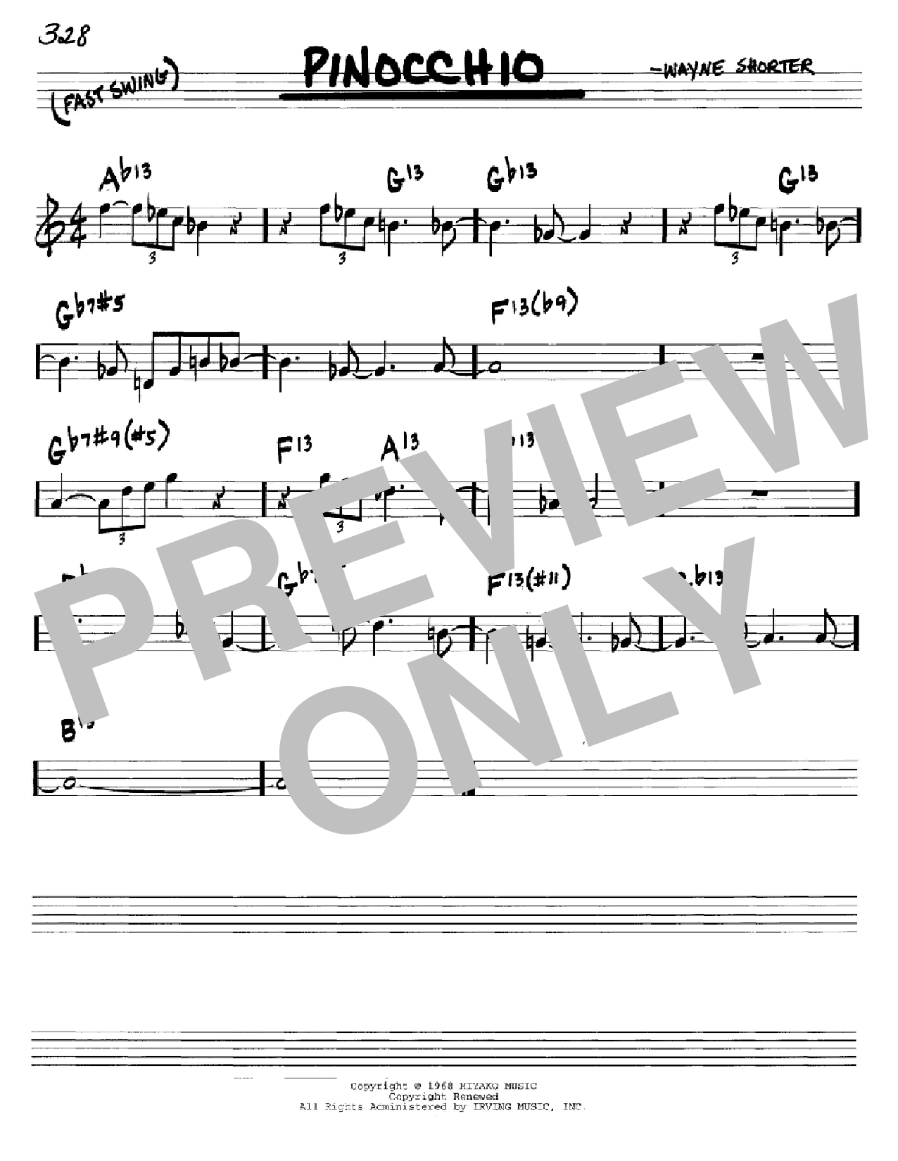 Wayne Shorter Pinocchio sheet music notes and chords. Download Printable PDF.