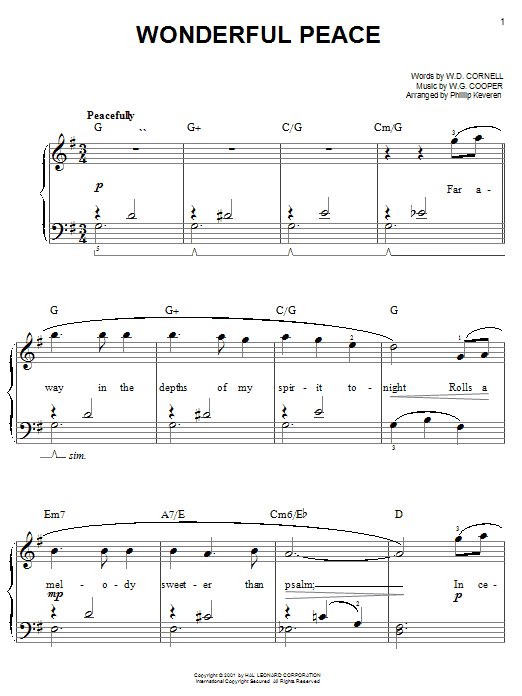 W.D. Cornell Wonderful Peace sheet music notes and chords. Download Printable PDF.