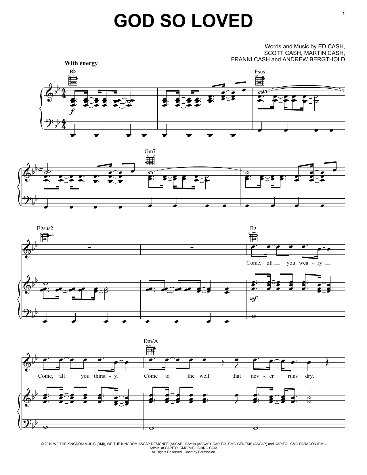 Learn to play We The Kingdom God So Loved sheet music for Piano, Vocal & Guitar (Right-Hand Melody) in minutes. We The Kingdom God So Loved sheet music notes and chords. Download Printable PDF.