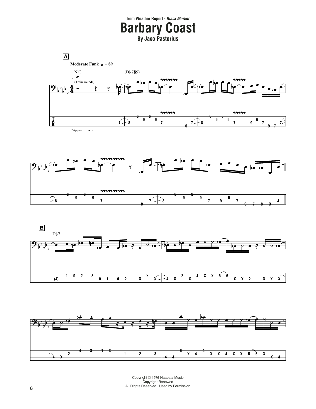 Weather Report Barbary Coast sheet music notes and chords. Download Printable PDF.