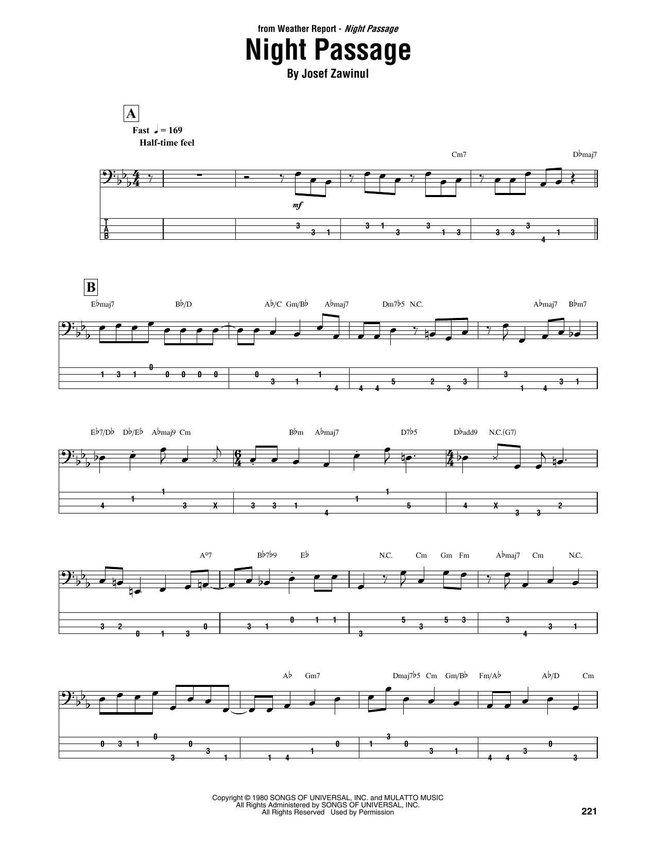 Weather Report Night Passage sheet music notes and chords. Download Printable PDF.