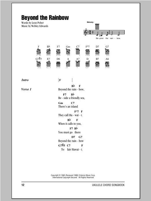 Webley Edwards Beyond The Rainbow Sheet Music Pdf Notes Chords Folk Score Ukulele With Strumming Patterns Download Printable Sku