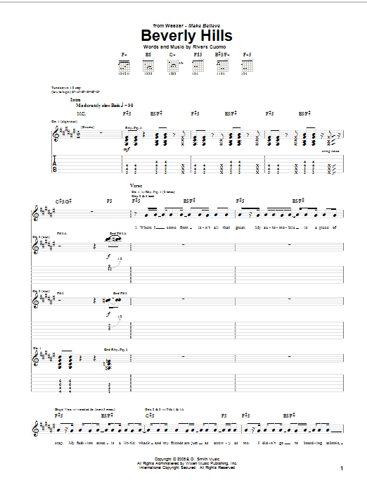 Weezer Beverly Hills sheet music notes and chords. Download Printable PDF.