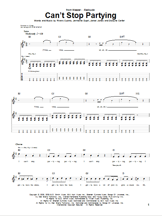 Weezer Can't Stop Partying sheet music notes and chords. Download Printable PDF.