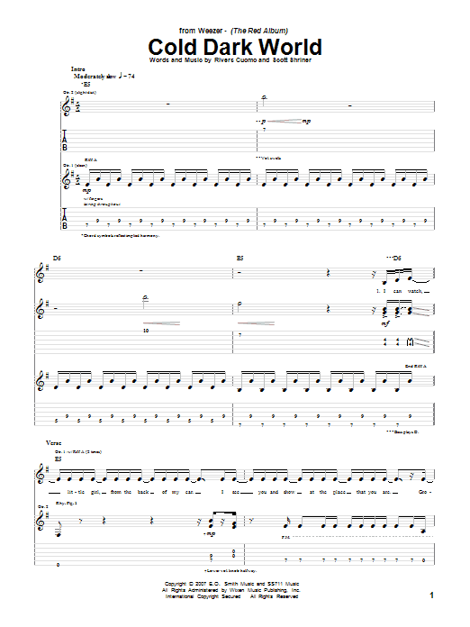 Weezer Cold Dark World sheet music notes and chords. Download Printable PDF.