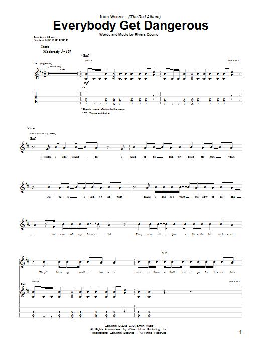 Weezer Everybody Get Dangerous sheet music notes and chords. Download Printable PDF.