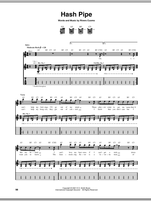 Weezer Hash Pipe sheet music notes and chords. Download Printable PDF.