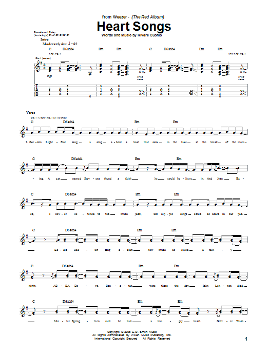 Weezer Heart Songs sheet music notes and chords. Download Printable PDF.