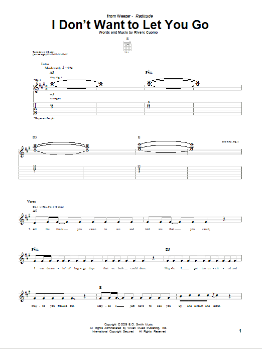 Learn to play Weezer I Don't Want To Let You Go sheet music for Guitar Tab in minutes. Price: 7.8900$ Weezer I Don't Want To Let You Go sheet music notes and chords arranged for Guitar Tab