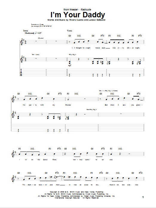 Weezer I'm Your Daddy sheet music notes and chords. Download Printable PDF.