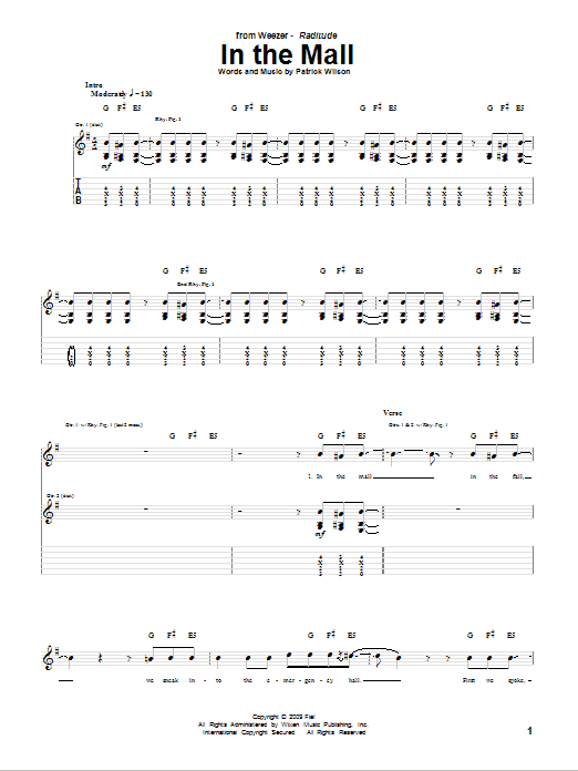 Weezer In The Mall sheet music notes and chords. Download Printable PDF.