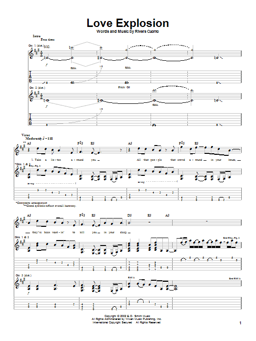 Weezer Love Explosion sheet music notes and chords. Download Printable PDF.