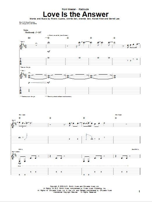 Weezer Love Is The Answer sheet music notes and chords. Download Printable PDF.