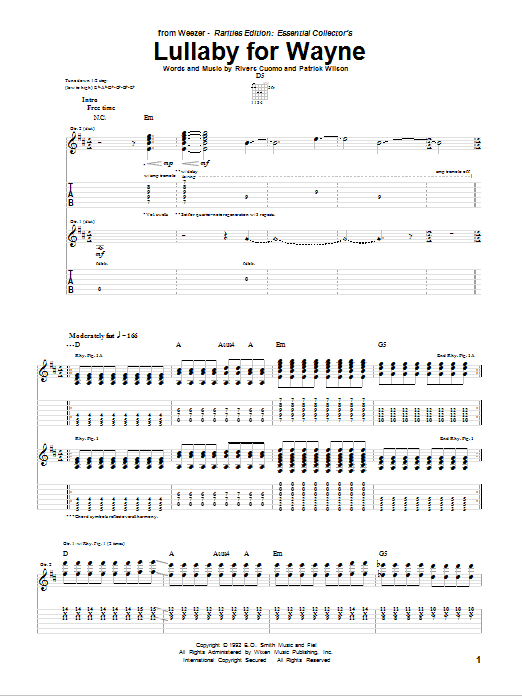 Weezer Lullaby For Wayne sheet music notes and chords. Download Printable PDF.