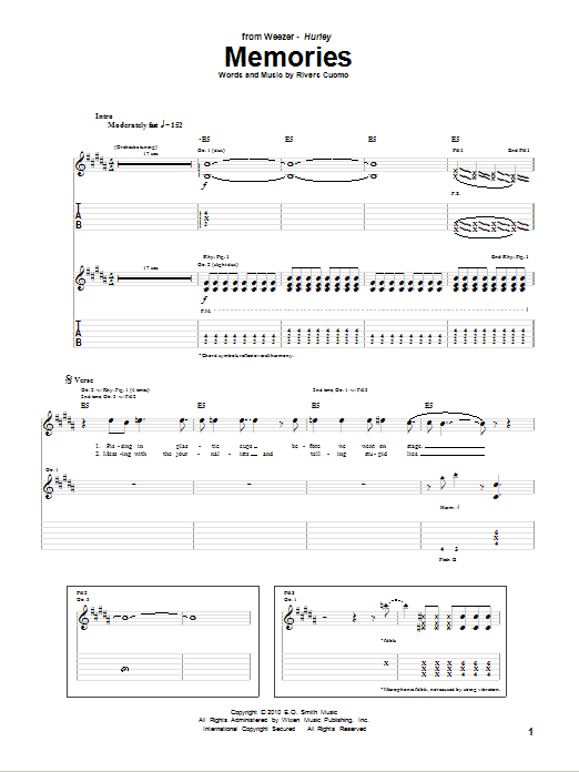 Weezer Memories sheet music notes and chords. Download Printable PDF.