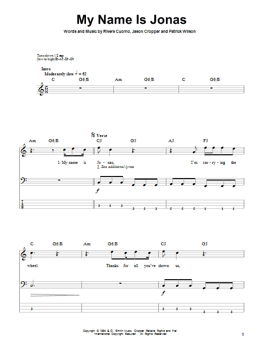 Weezer My Name Is Jonas sheet music notes and chords. Download Printable PDF.