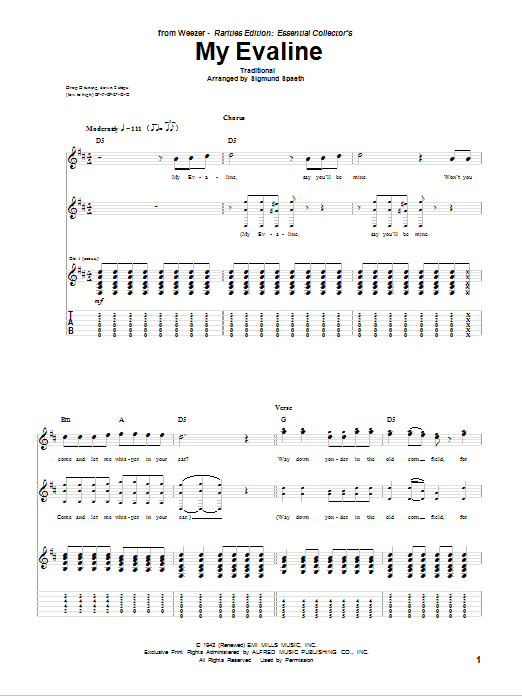 Weezer My Evaline sheet music notes and chords. Download Printable PDF.