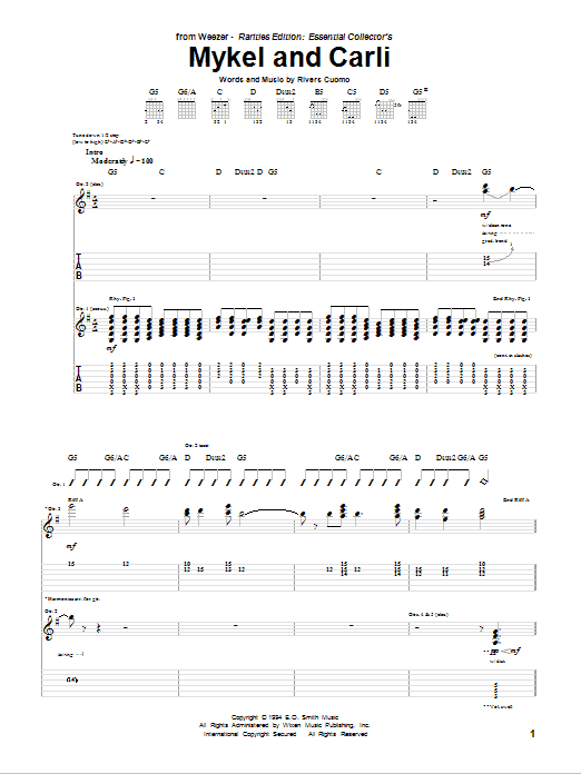 Weezer Mykel And Carli sheet music notes and chords. Download Printable PDF.