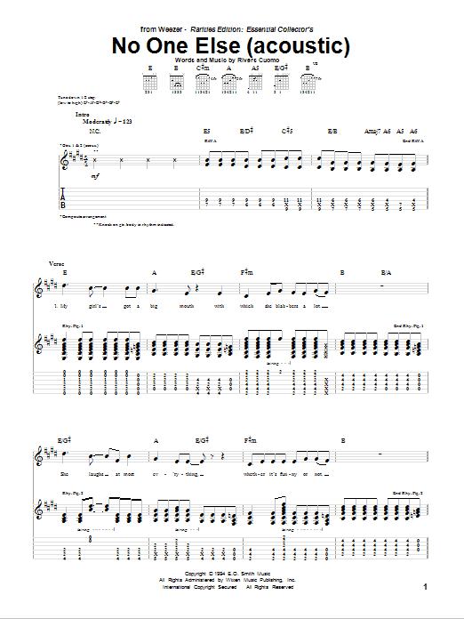 Weezer No One Else sheet music notes and chords. Download Printable PDF.