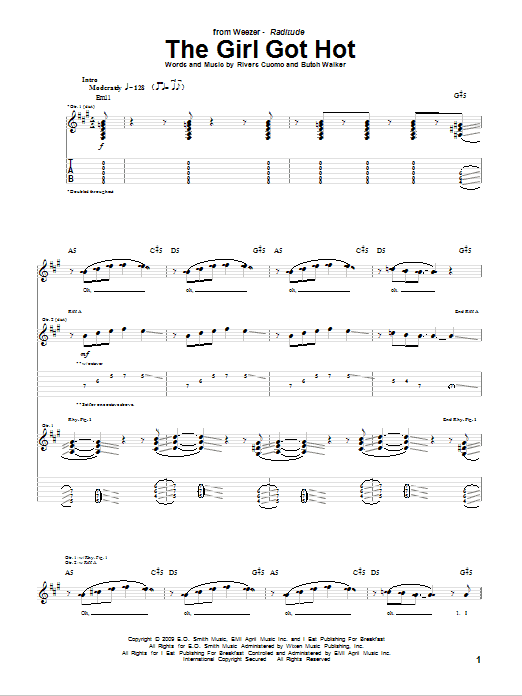 Weezer The Girl Got Hot sheet music notes and chords. Download Printable PDF.