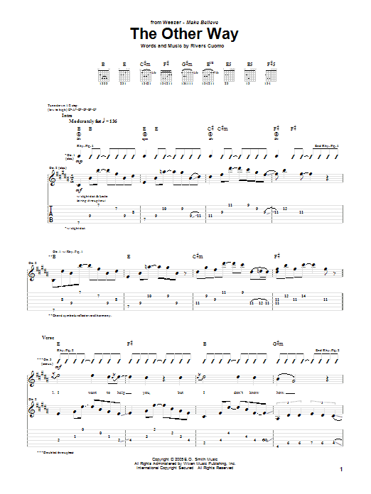 Weezer The Other Way sheet music notes and chords. Download Printable PDF.