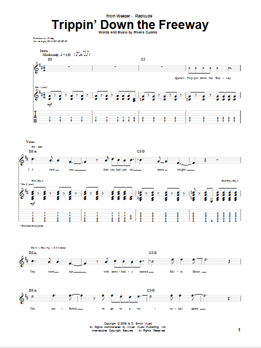 Weezer Trippin' Down The Freeway sheet music notes and chords. Download Printable PDF.