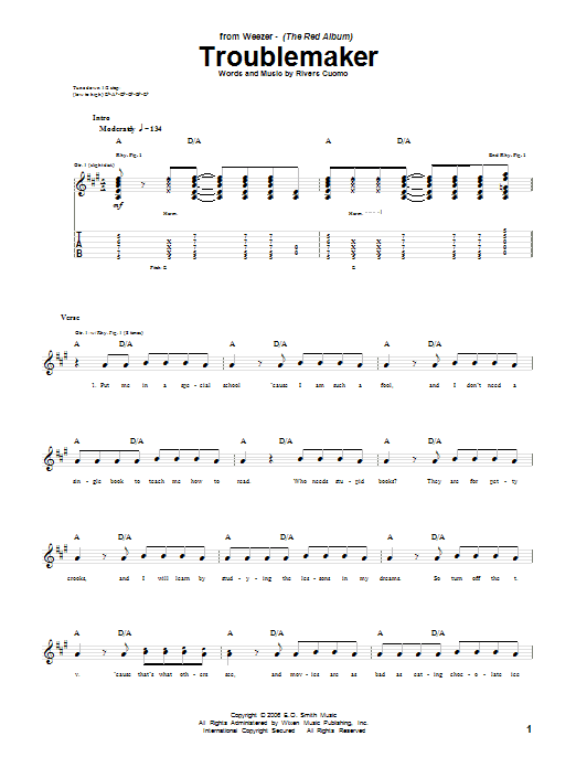 Weezer Troublemaker sheet music notes and chords. Download Printable PDF.