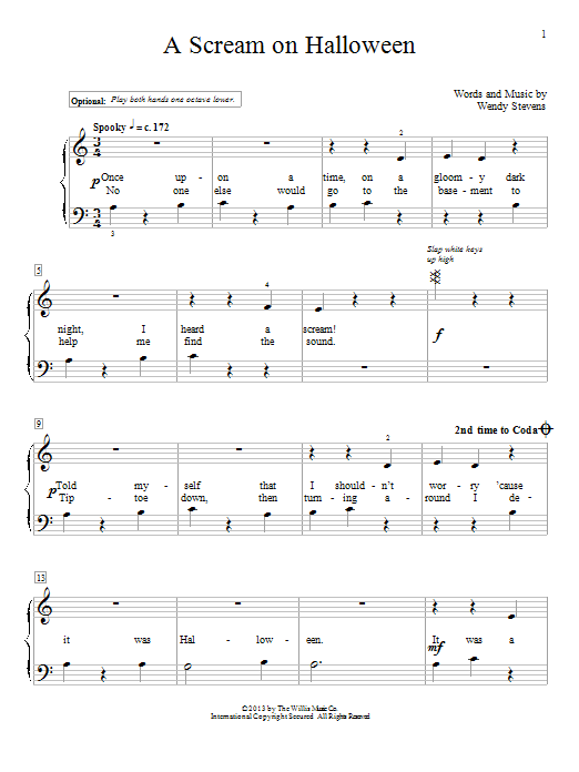 Learn to play Wendy Stevens A Scream On Halloween sheet music for Educational Piano in minutes. Wendy Stevens A Scream On Halloween sheet music notes and chords. Download Printable PDF.