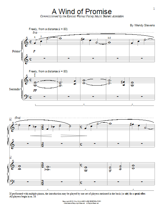 Learn to play Wendy Stevens A Wind Of Promise sheet music for Piano Duet in minutes. Wendy Stevens A Wind Of Promise sheet music notes and chords. Download Printable PDF.