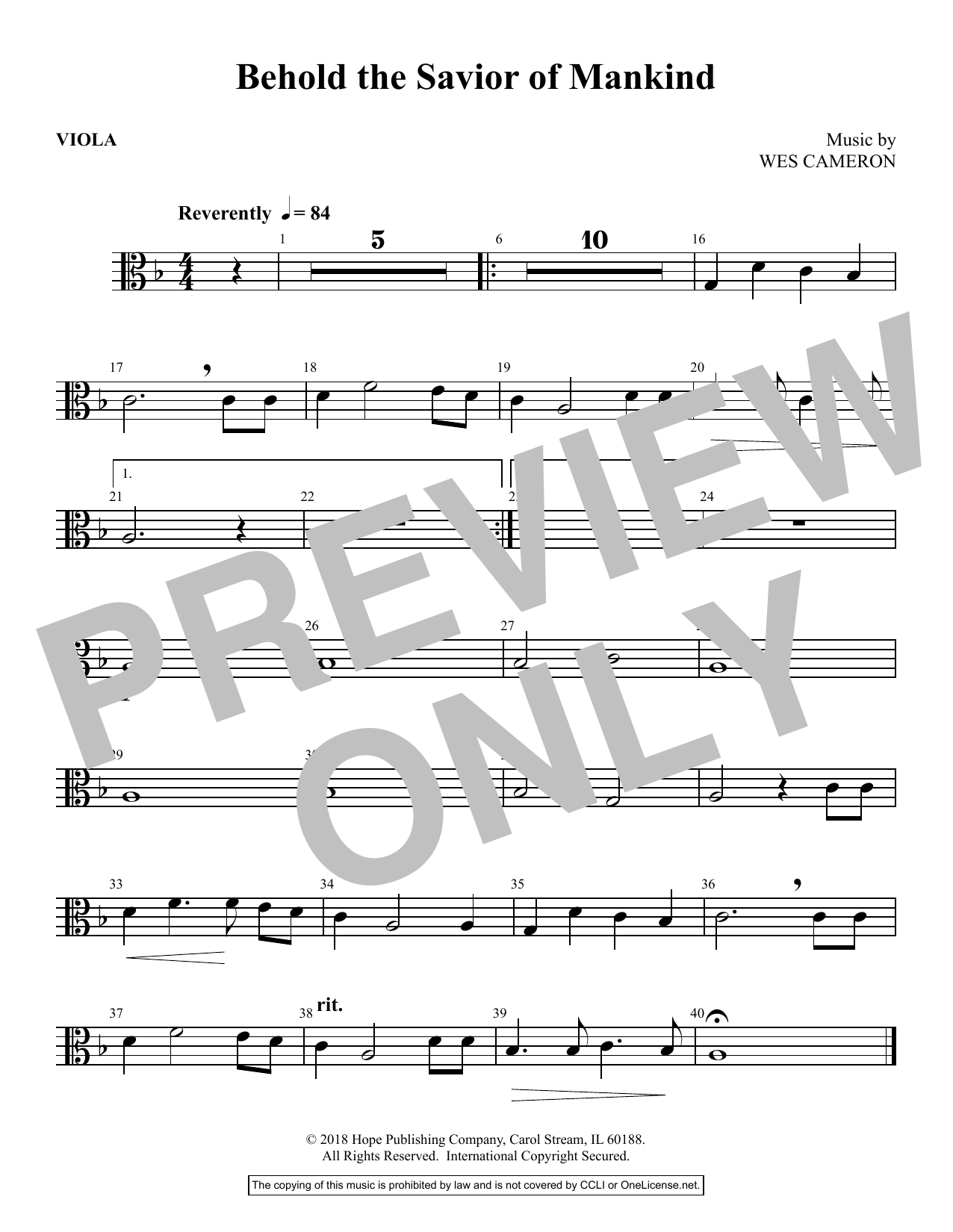 Learn to play Wes Cameron Behold the Savior of Mankind - Viola sheet music for Choir Instrumental Pak in minutes. Price: 16.9700$ Wes Cameron Behold the Savior of Mankind - Viola sheet music notes and chords arranged for Choir Instrumental Pak