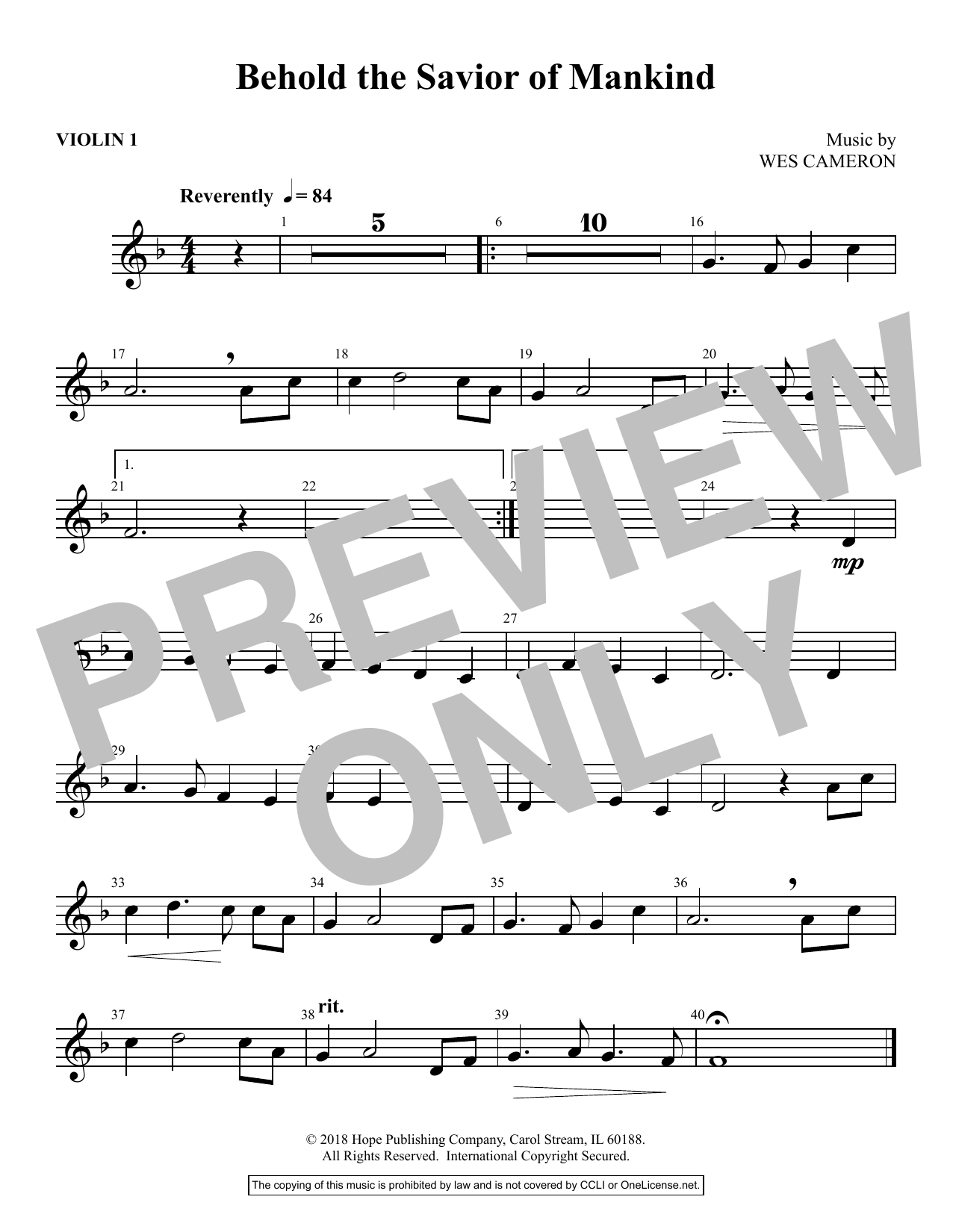 Learn to play Wes Cameron Behold the Savior of Mankind - Violin 1 sheet music for Choir Instrumental Pak in minutes. Price: 16.9700$ Wes Cameron Behold the Savior of Mankind - Violin 1 sheet music notes and chords arranged for Choir Instrumental Pak