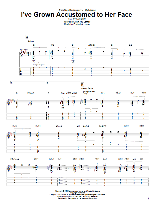 Learn to play Wes Montgomery I've Grown Accustomed To Her Face sheet music for Guitar Tab in minutes. Price: 7.8900$ Wes Montgomery I've Grown Accustomed To Her Face sheet music notes and chords arranged for Guitar Tab