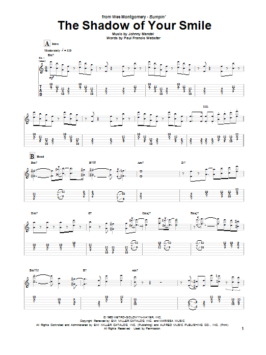 Wes Montgomery The Shadow Of Your Smile sheet music notes and chords. Download Printable PDF.